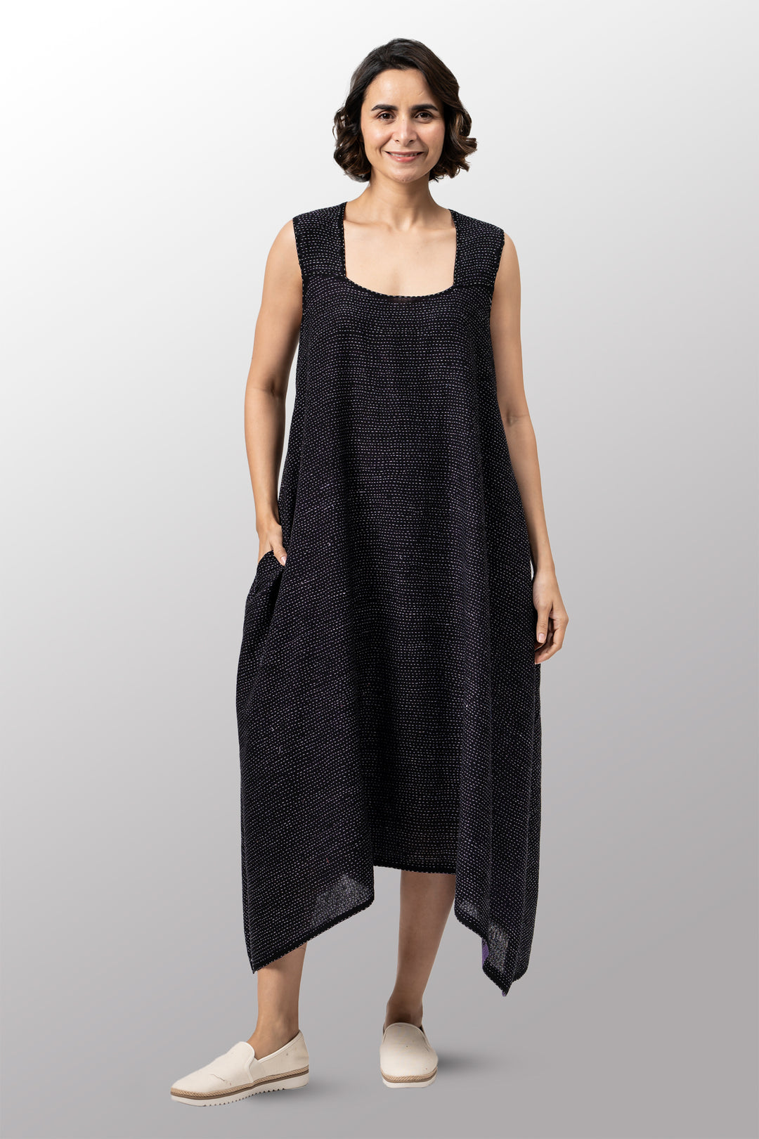 COTTON PAISLEY KANTHA TENT DRESS - cp2413-prp -