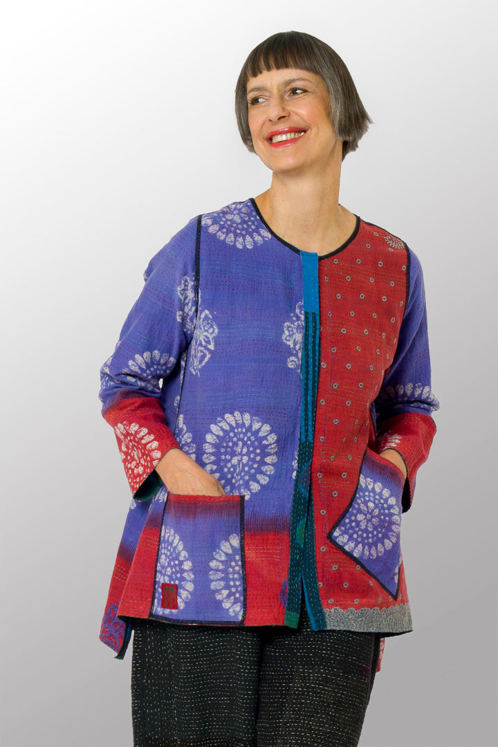 COTTON OVERDYE KANTHA CREW NECK POCKET JKT - ov2025-cblu001a -