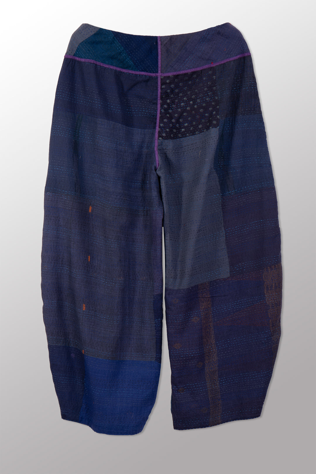 BROCADE PATCHED KANTHA HAREM PANTS - bp2605-blu -