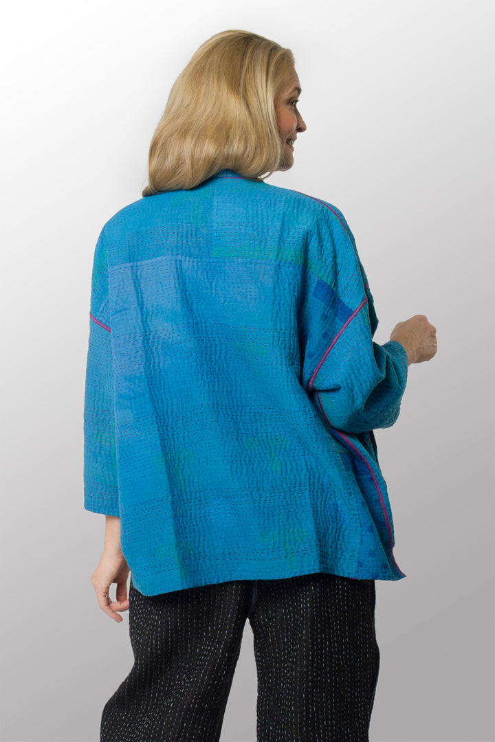 COTTON OVERDYE KANTHA MINI KIMONO JKT - ov4055-cblu002a -