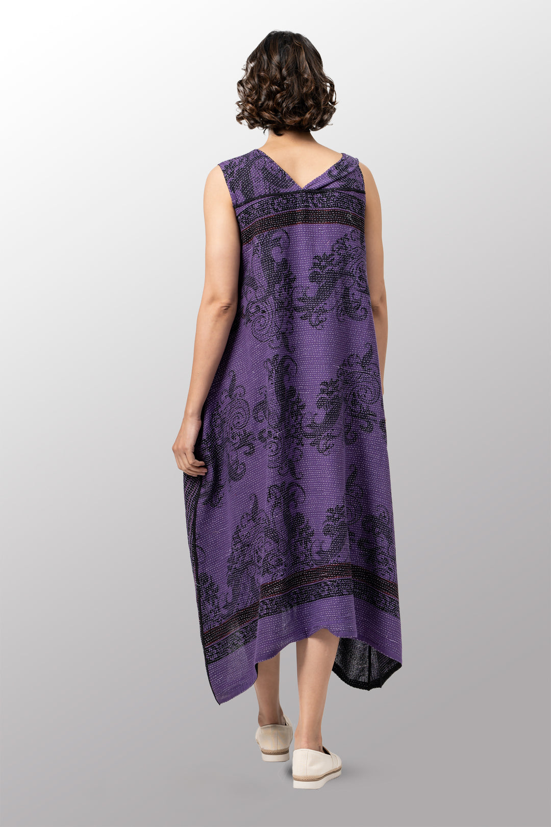 COTTON PAISLEY KANTHA TENT DRESS - cp2413-prp -