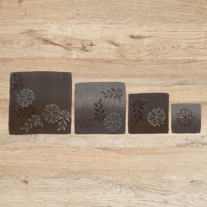 Vintage Fray Patch & Ombre Kantha Coaster -Chocolate -