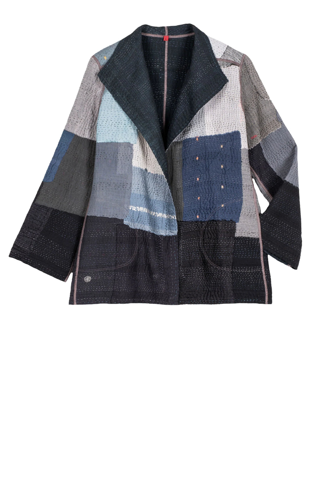 TWO TONE PATCH KANTHA SHORT JACKET - tn4007-blk -