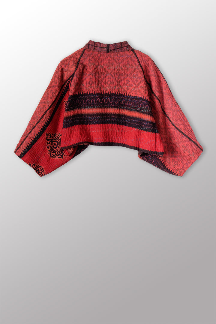 COTTON OVERDYE KANTHA PUFF SLV. SHRUG - ov4062-cred009a -