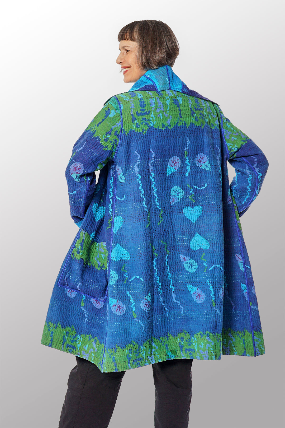COTTON OVERDYE KANTHA POCKET MEDIUM COAT - ov4316-cblu004a -