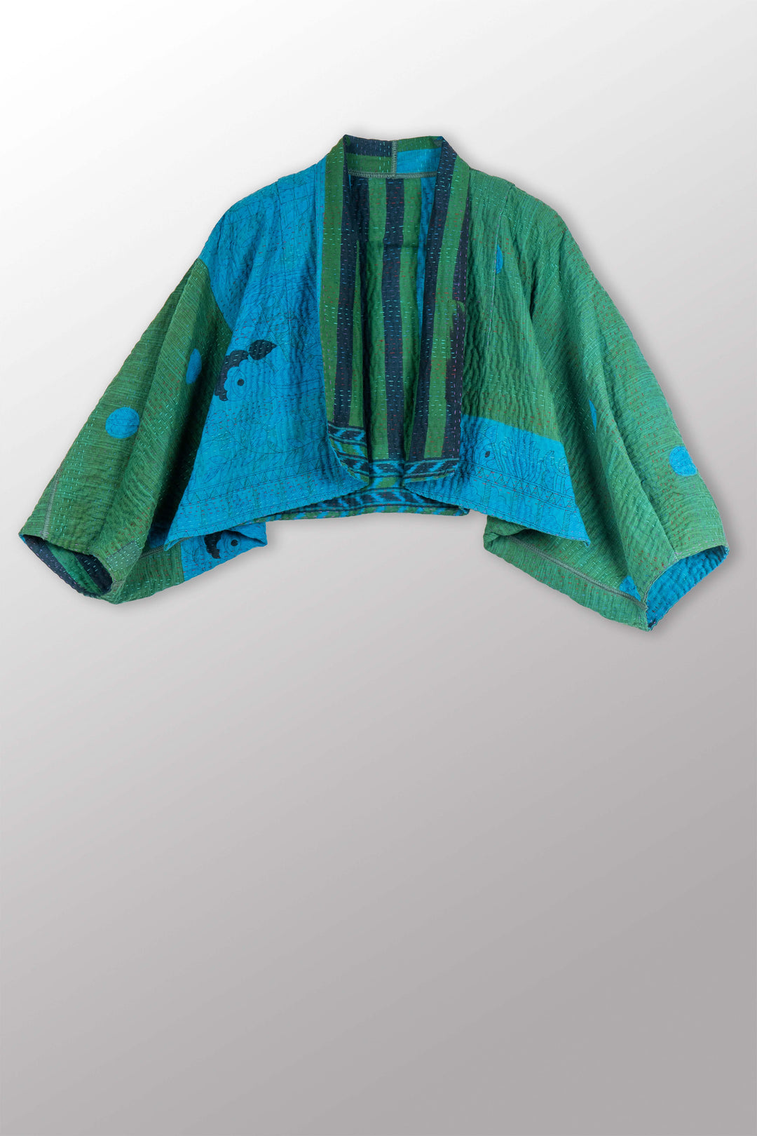 COTTON OVERDYE KANTHA PUFF SLV. SHRUG - ov4062-cblu011a -