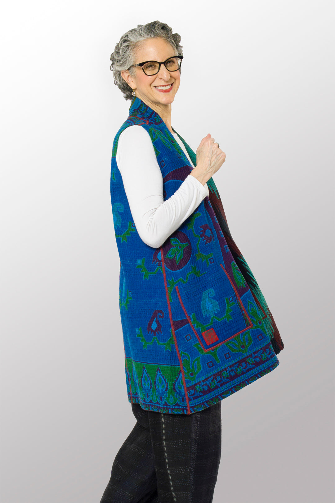 COTTON OVERDYE KANTHA KIMONO VEST - ov4247-ctel001s -