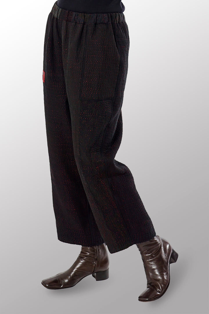 MUJI PATCH KANTHA STRAIGHT PANTS - mp4664-blk -