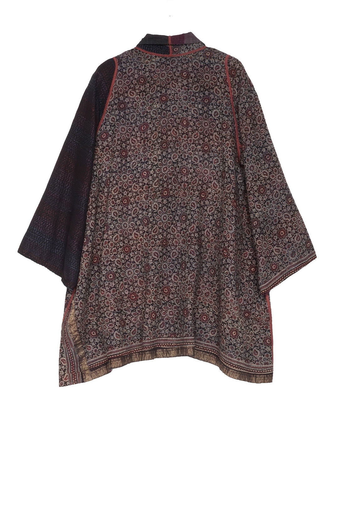 AJRAKH & COTTON OMBRE PATCH KANTHA A-LINE JACKET - ac2003-brn -