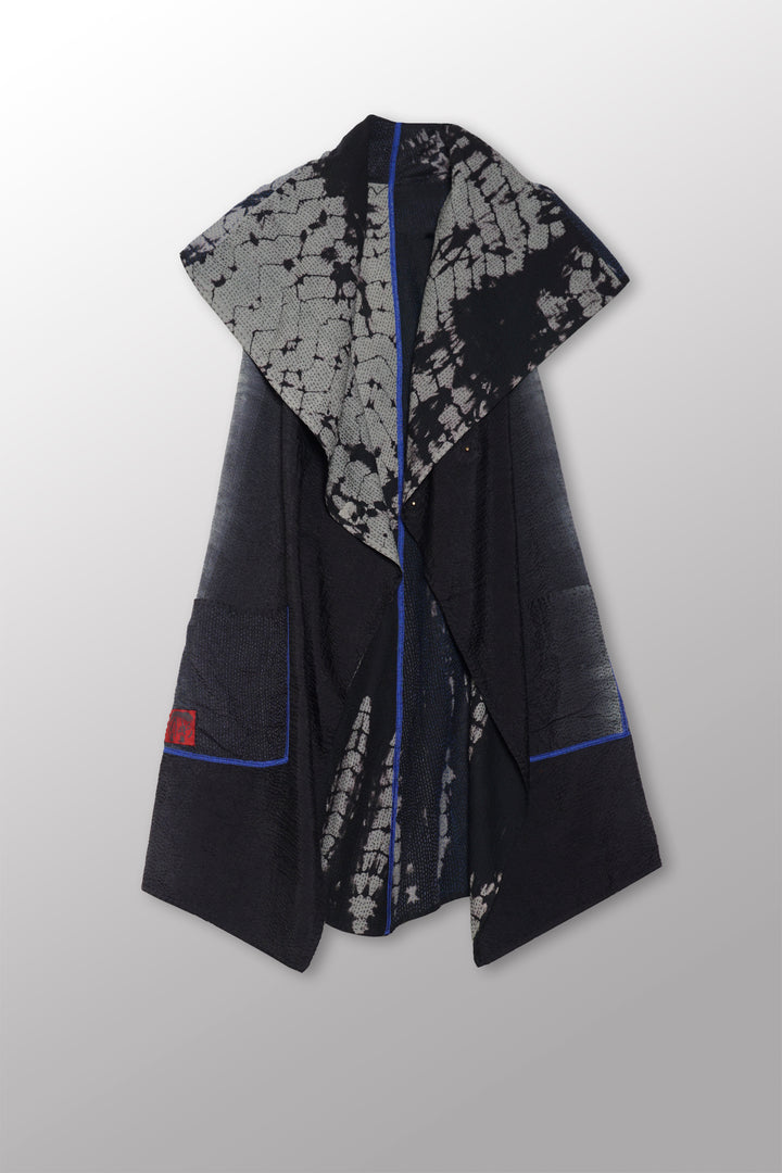 SERPENT PRINT KANTHA CIRCULAR VEST - sp2201-blk -