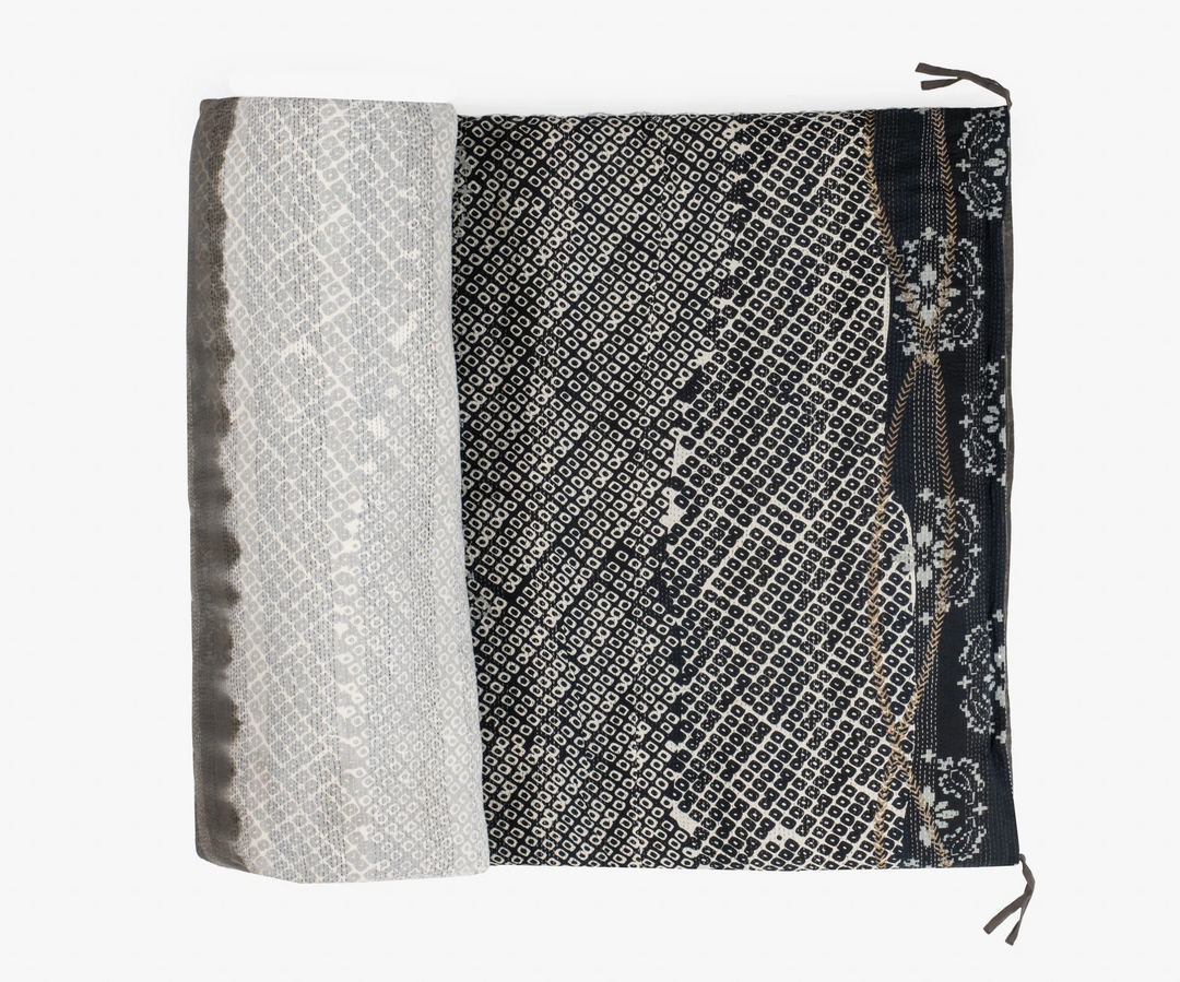 Kimono Cotton Kantha Day Bed Mattress Cover -Black -