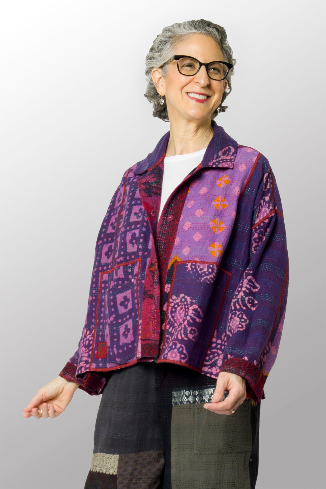COTTON OVERDYE KANTHA CROPPED SHIRT JACKET - ov2075-cfus001a -