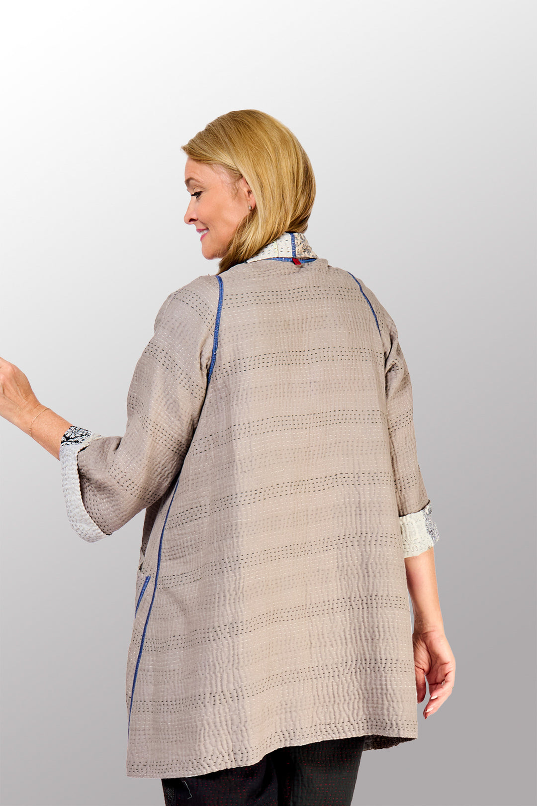 POWDER PATCH KANTHA A-LINE JACKET - pd4003-gry -