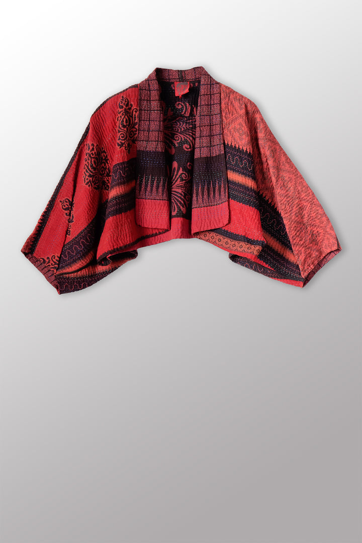 COTTON OVERDYE KANTHA PUFF SLV. SHRUG - ov4062-cred009a -