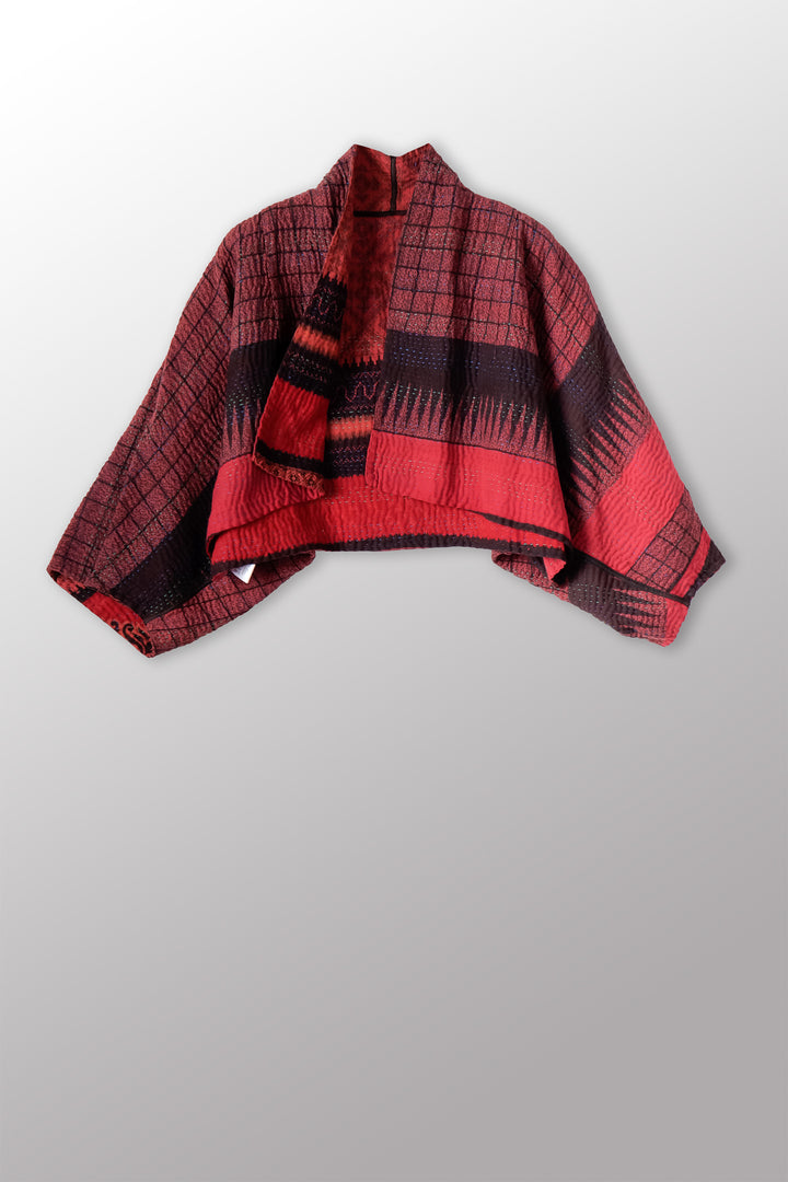 COTTON OVERDYE KANTHA PUFF SLV. SHRUG - ov4062-cred009a -