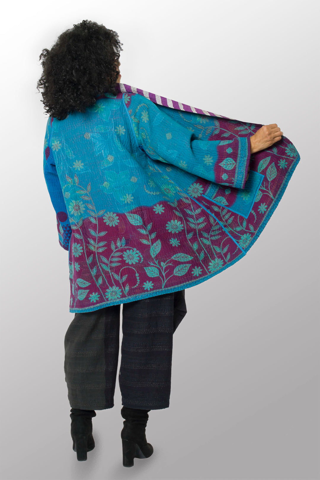 COTTON OVERDYE KANTHA A-LINE JKT - ov4003-cblu029a -