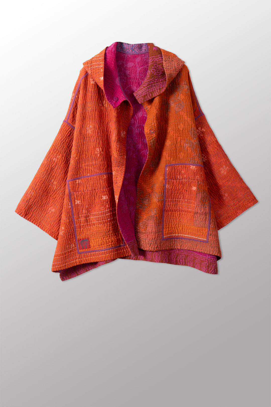 COTTON OVERDYE KANTHA HOODIE PONCHO - ov4064-corg009a -