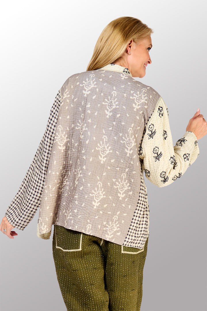 BBK PATCH KANTHA KAFTAN JACKET SHORT - bl-bbp4088-ivy -