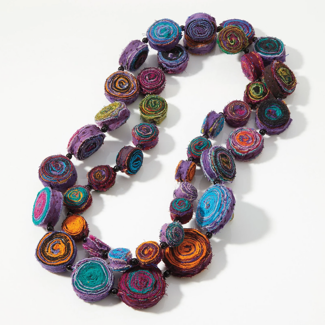 VINTAGE COTTON KANTHA SIMPLE EDDY LONG NECKLACE - cv2714-mlt -