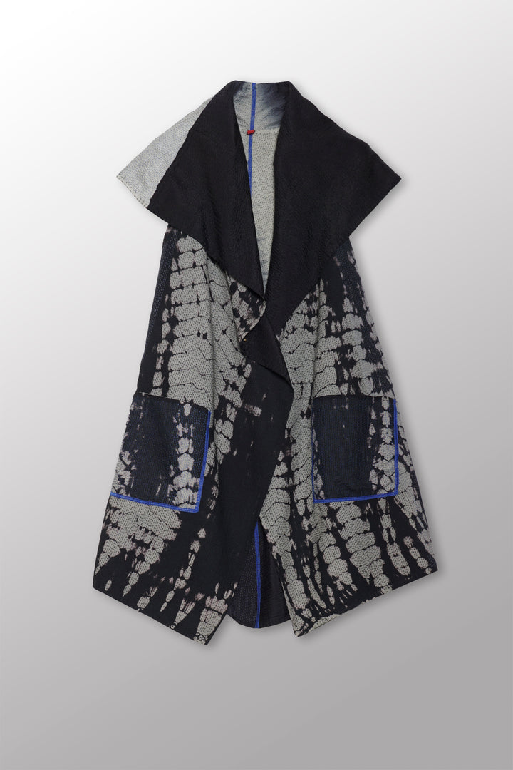 SERPENT PRINT KANTHA CIRCULAR VEST - sp2201-blk -