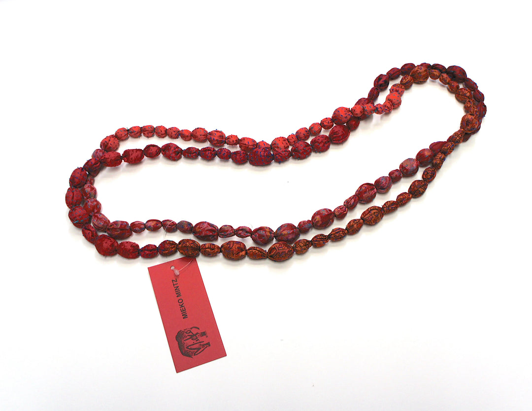 VINTAGE SILK KANTHA TIE-BEADS LONG NECKLACE - sv2707-ros -