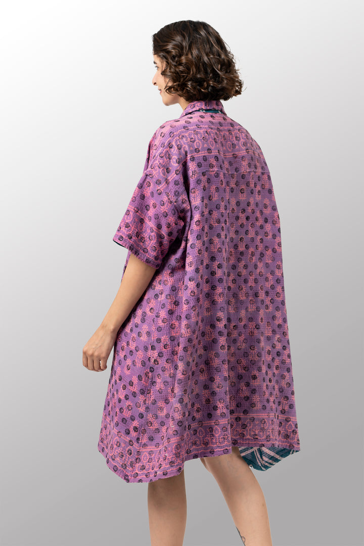COTTON OVERDYE KANTHA HALF SLV. SHIRT DRESS - ov2429-cpik001a -