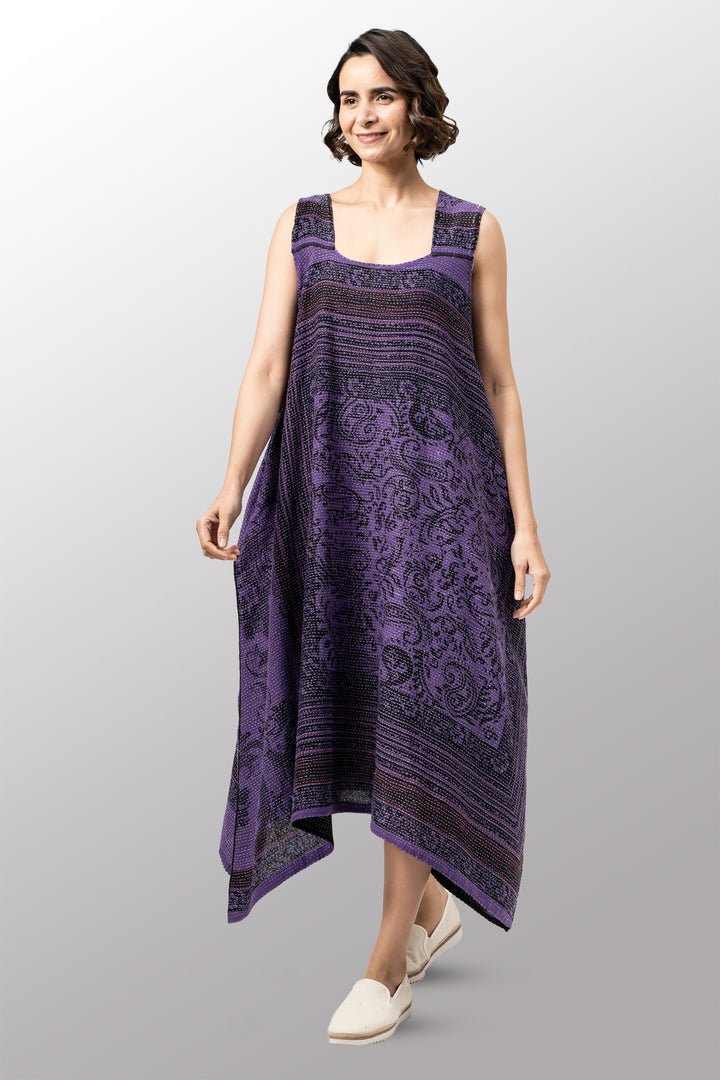 COTTON PAISLEY KANTHA TENT DRESS - cp2413-prp -