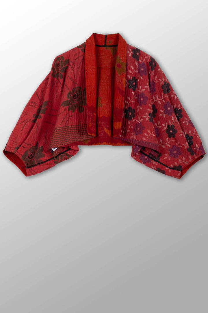 COTTON OVERDYE KANTHA PUFF SLV. SHRUG - ov4062-corg002a -