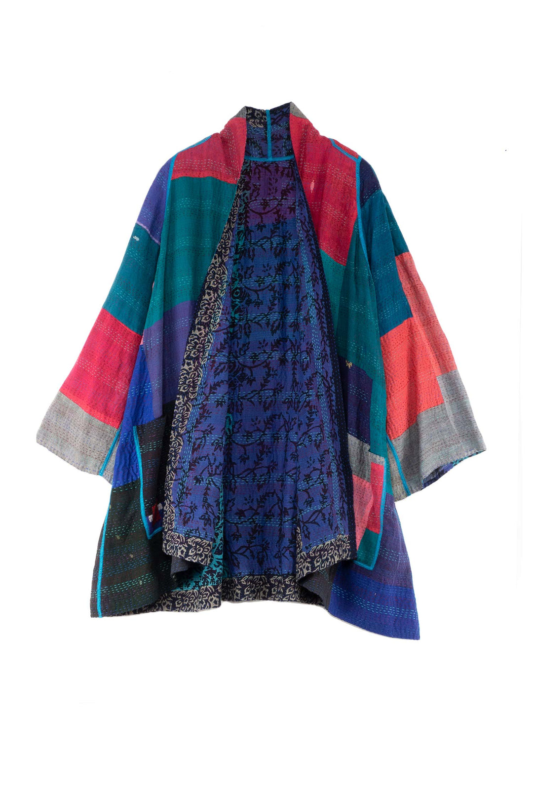 BAGH PRINT KANTHA A-LINE JKT - bg2003-blu -