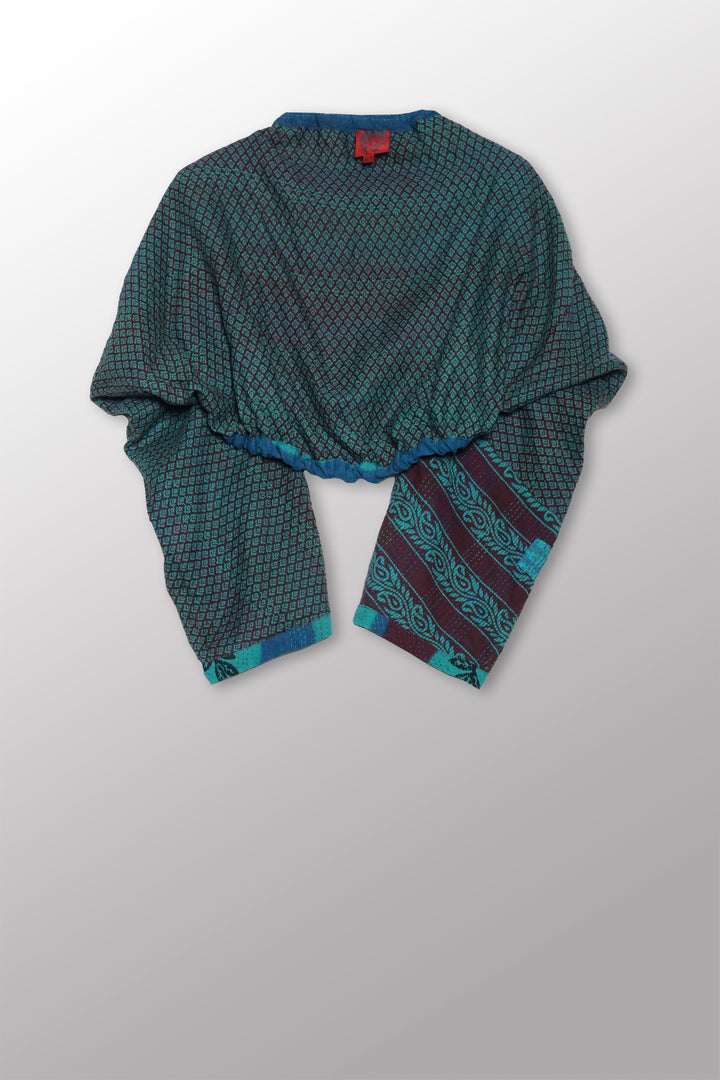 COTTON OVERDYE KANTHA PUFF SHRUG - ov2076-ctuq001a -