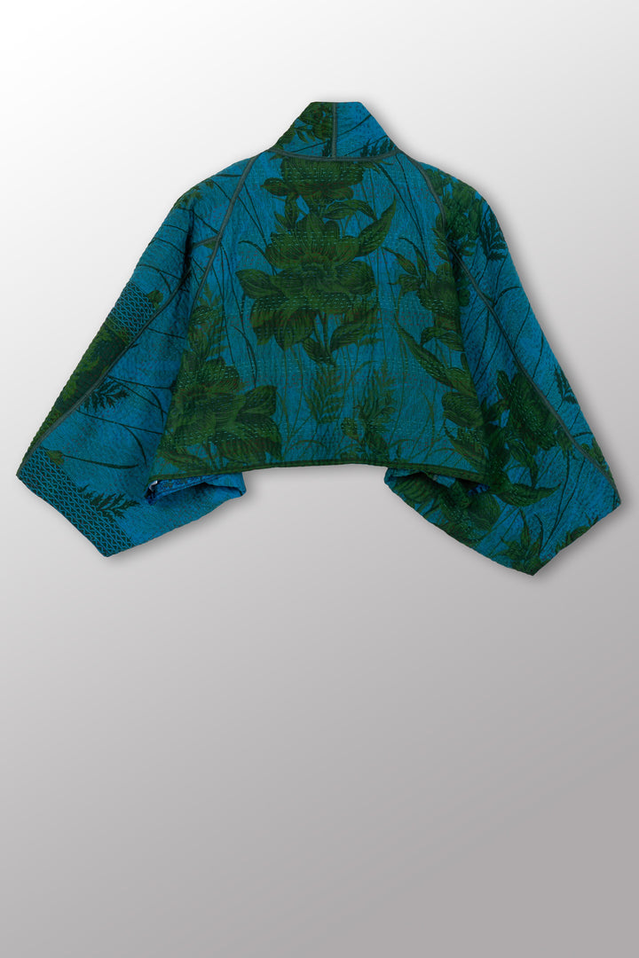 COTTON OVERDYE KANTHA PUFF SLV. SHRUG - ov4062-cblu010a -