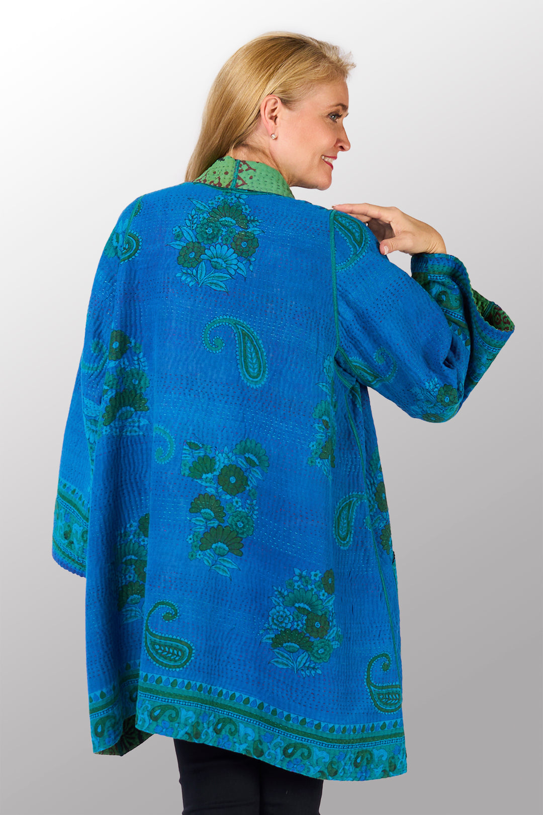 COTTON OVERDYE KANTHA A-LINE JKT - ov4003-cblu034a -
