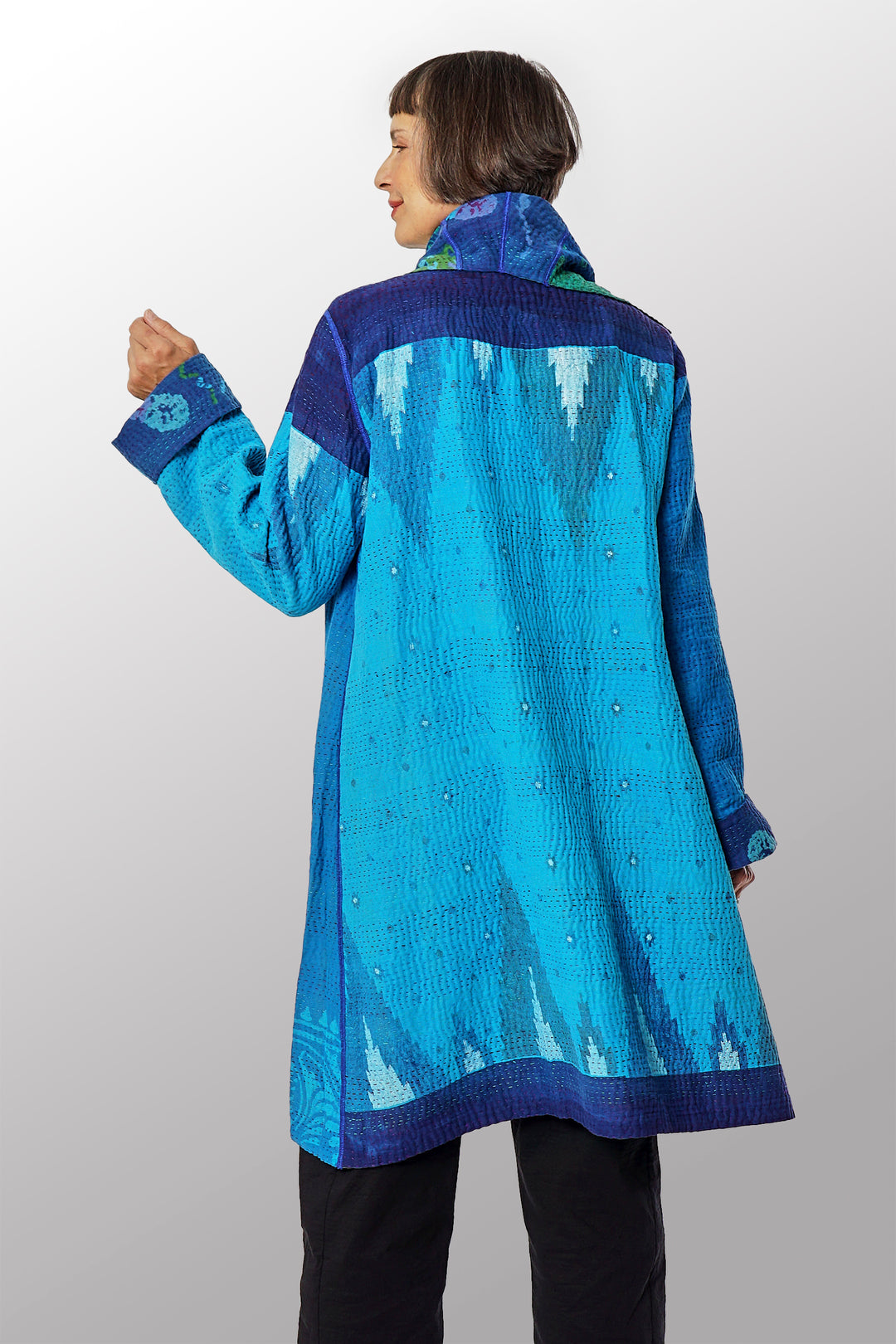 COTTON OVERDYE KANTHA POCKET MEDIUM COAT - ov4316-cblu004a -