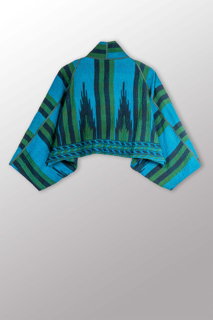 COTTON OVERDYE KANTHA PUFF SLV. SHRUG - ov4062-cblu011a -