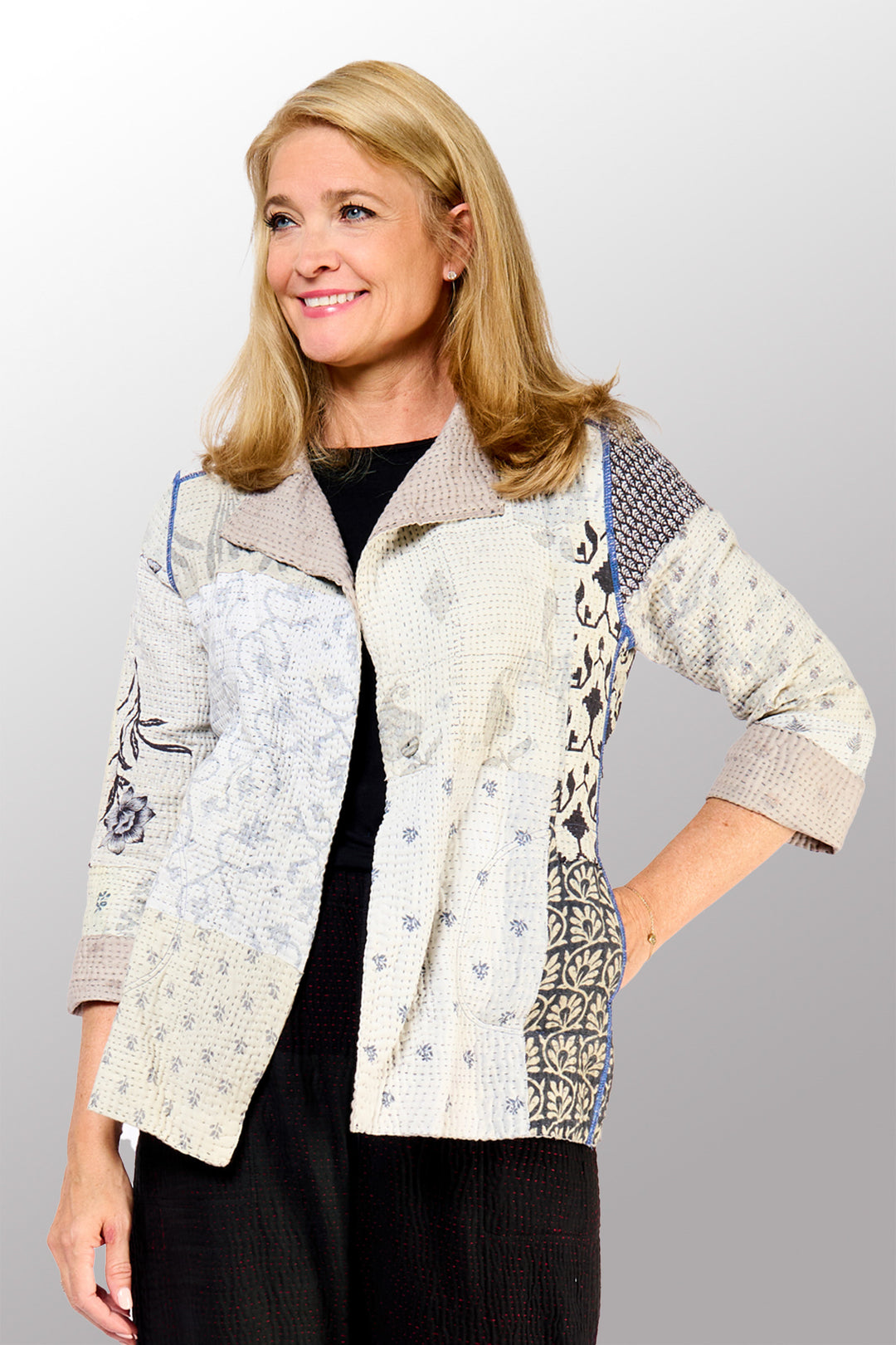 POWDER PATCH KANTHA SHORT JACKET - pd4007-gry -