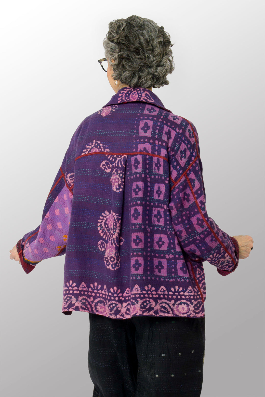 COTTON OVERDYE KANTHA CROPPED SHIRT JACKET - ov2075-cfus001a -