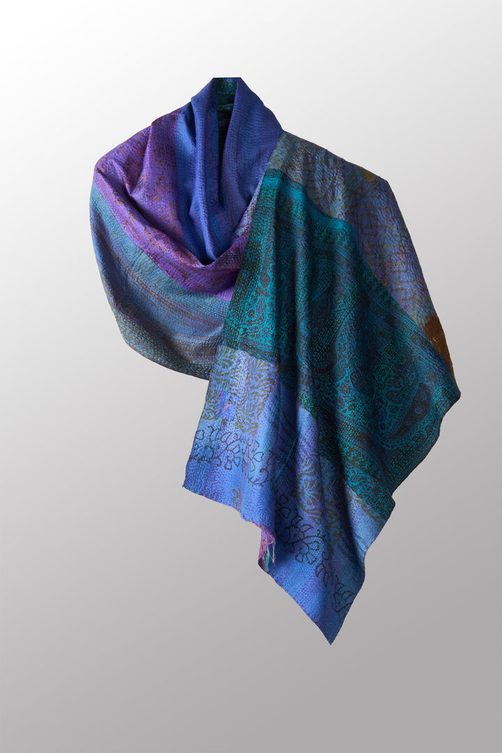 VINTAGE SILK KANTHA SCARF STANDARD - sv2801-0008a -