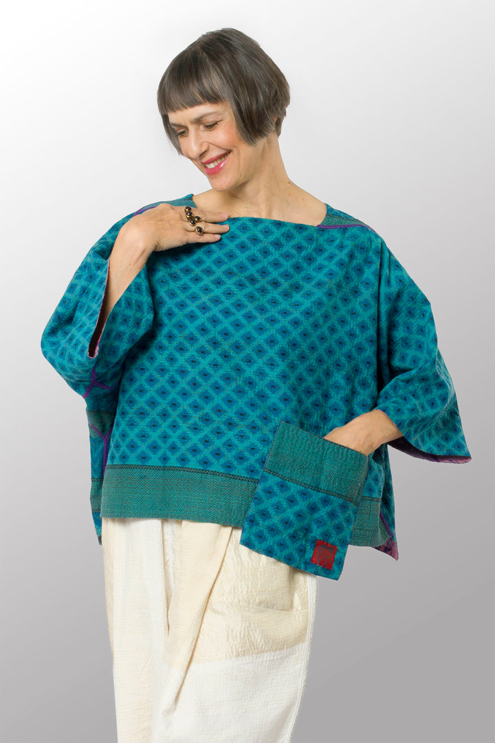 COTTON OVERDYE KANTHA 3/4 SLV. CROP TOP MIO - ov2538-ctel001a -