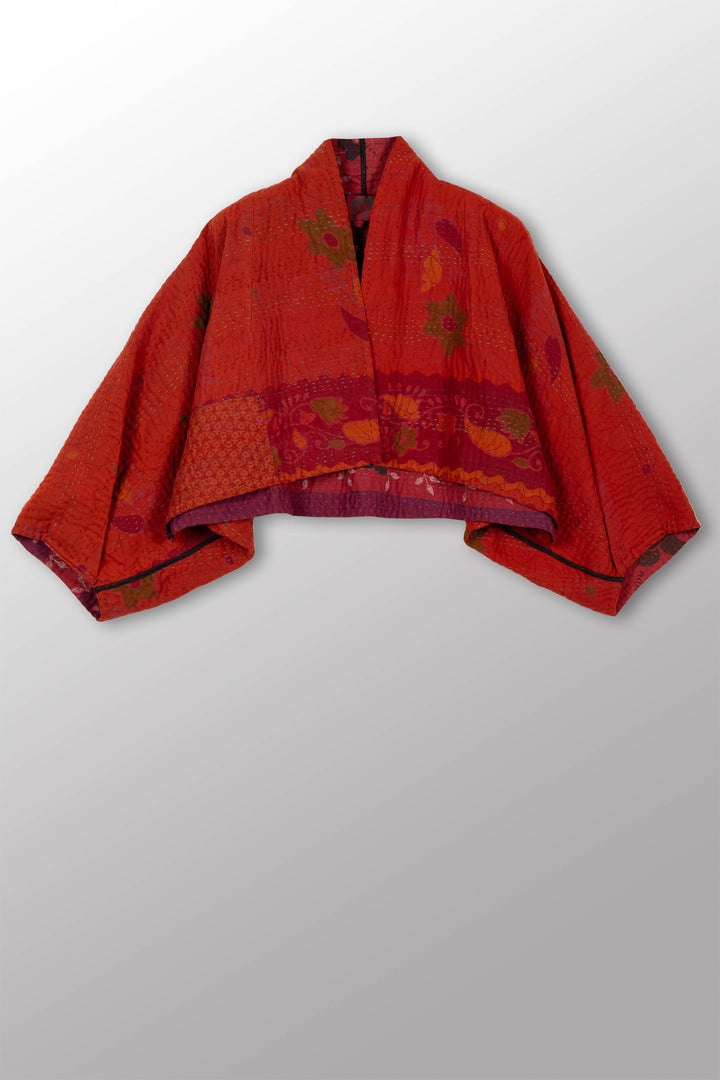 COTTON OVERDYE KANTHA PUFF SLV. SHRUG - ov4062-corg002a -