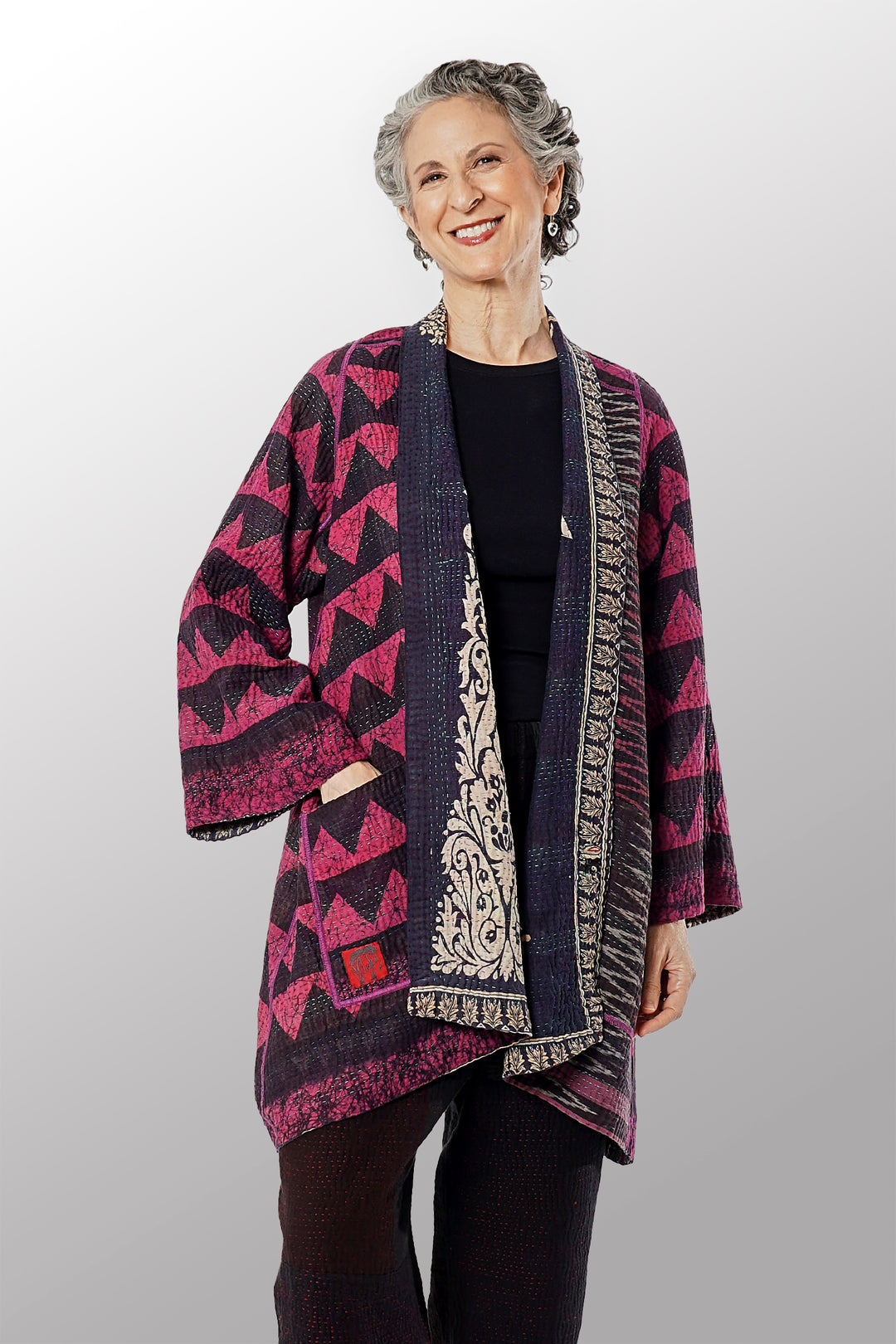 COTTON OVERDYE KANTHA A-LINE JKT - ov4003-cfus027a -