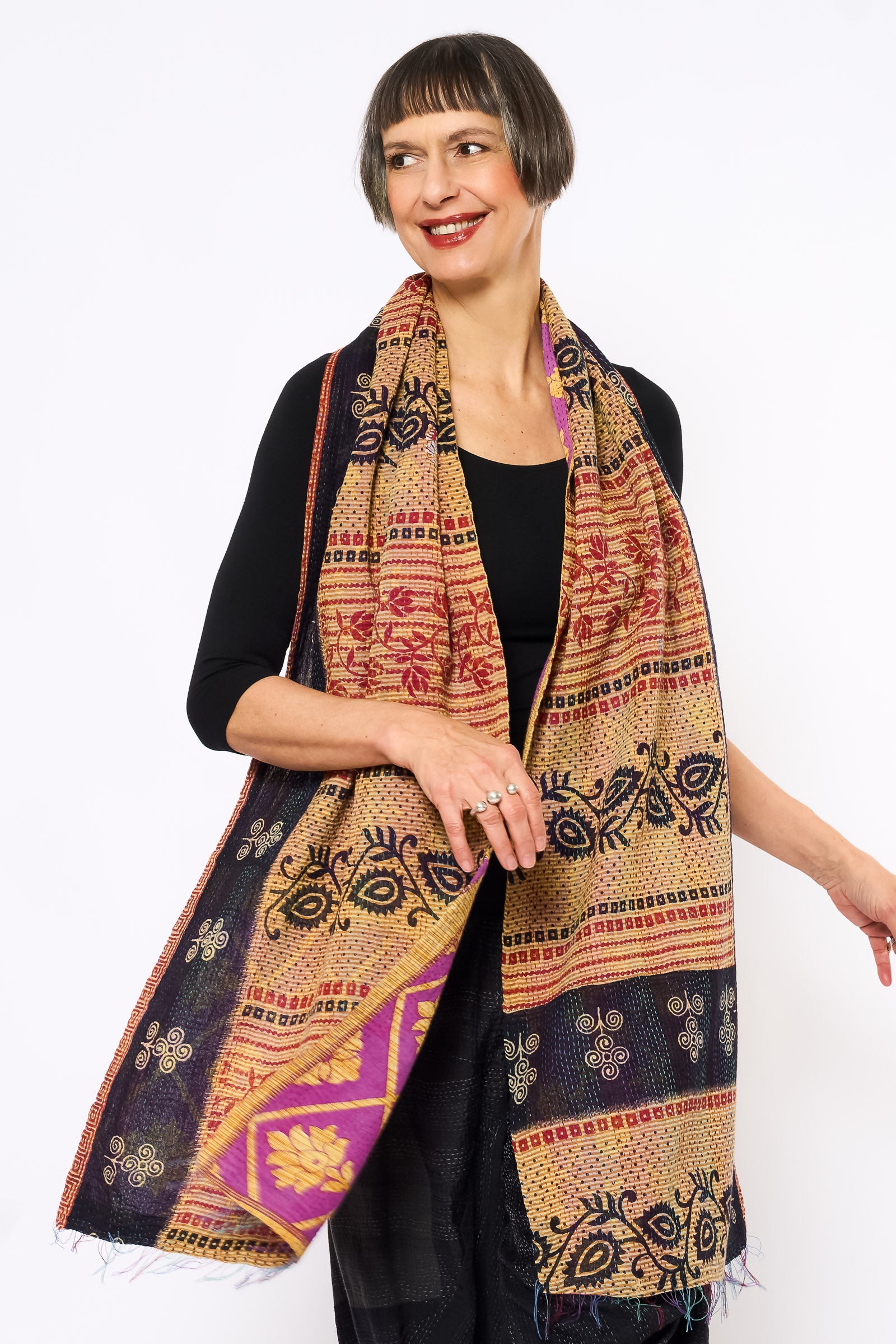 VINTAGE COTTON KANTHA SCARF STANDARD - cv2801-0052a - – Mieko
