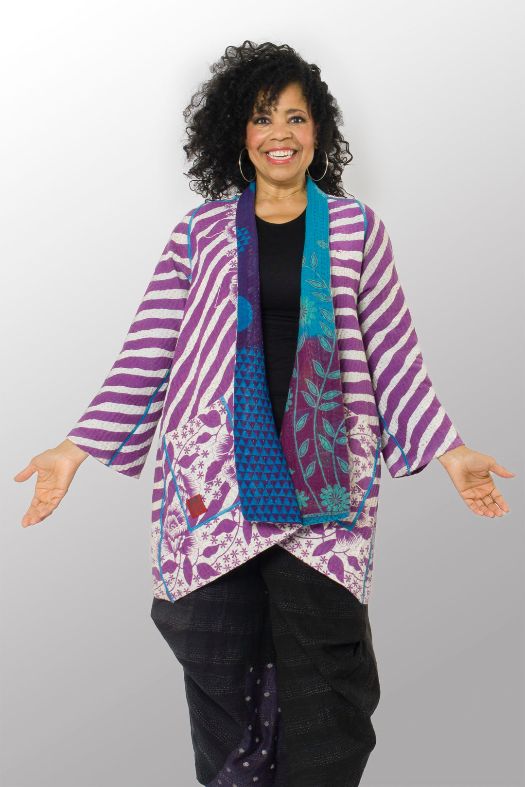 COTTON OVERDYE KANTHA A-LINE JKT - ov4003-cblu029a -