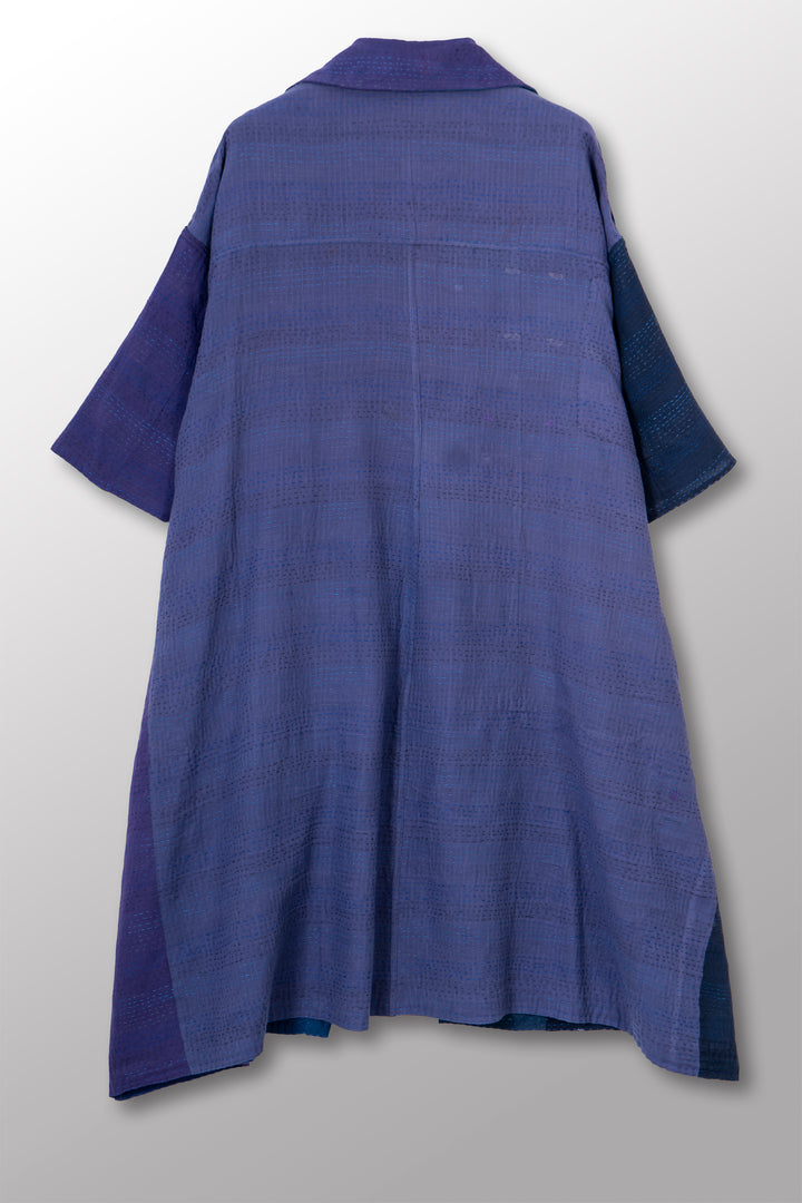 BROCADE PATCHED KANTHA 3/4 SLV. SHIRT DRESS - bp2459-blu -