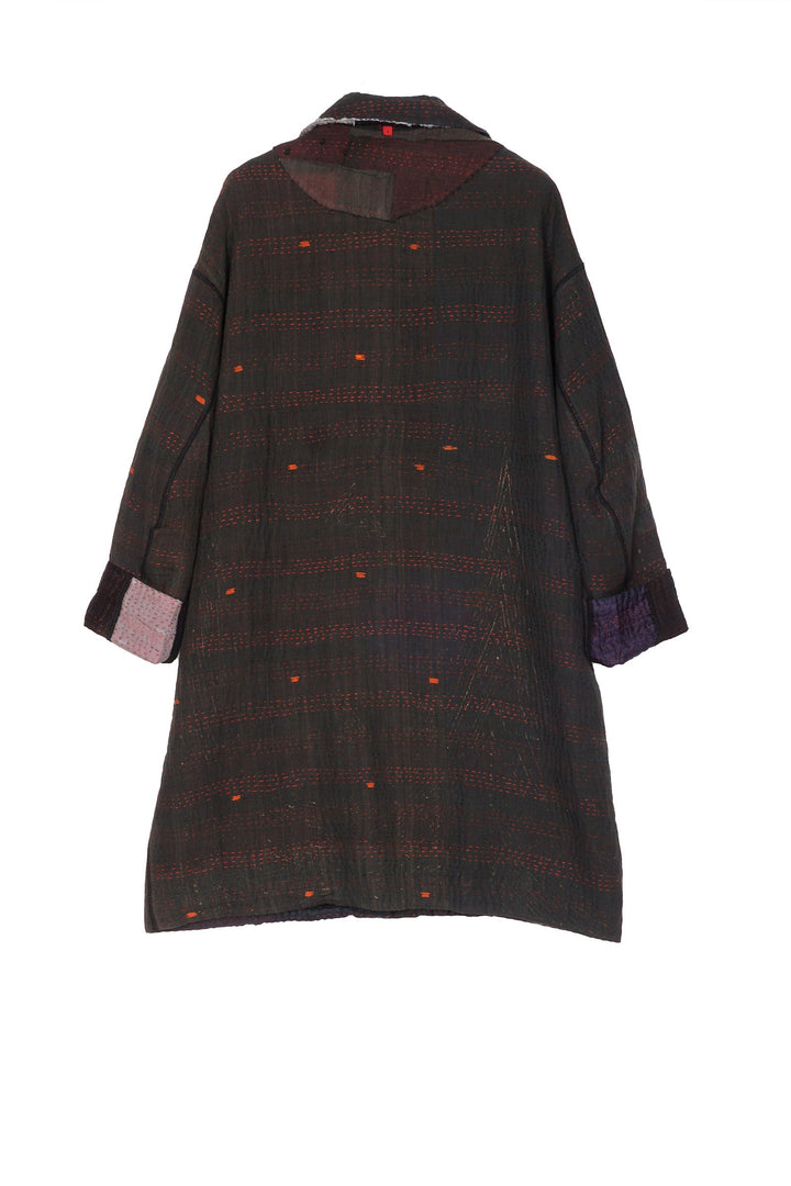 TWO TONE PATCH KANTHA LONG LINE JACKET - tn4059-blk -