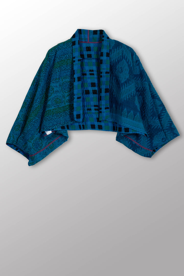 COTTON OVERDYE KANTHA PUFF SLV. SHRUG - ov4062-cblu009a -