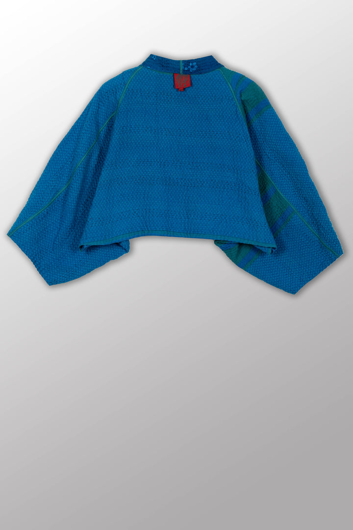 COTTON OVERDYE KANTHA PUFF SLV. SHRUG - ov4062-cblu008a -