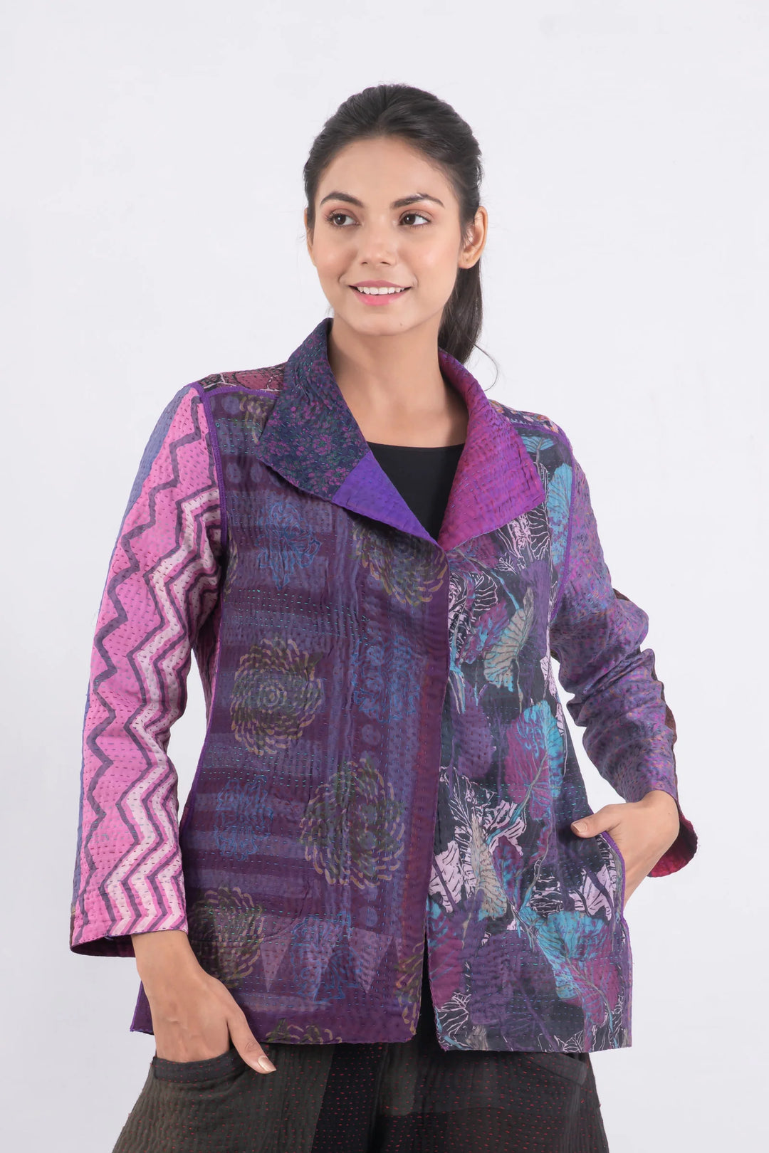 JACQUARD SILK KANTHA SHORT JACKET - js4007-prp -
