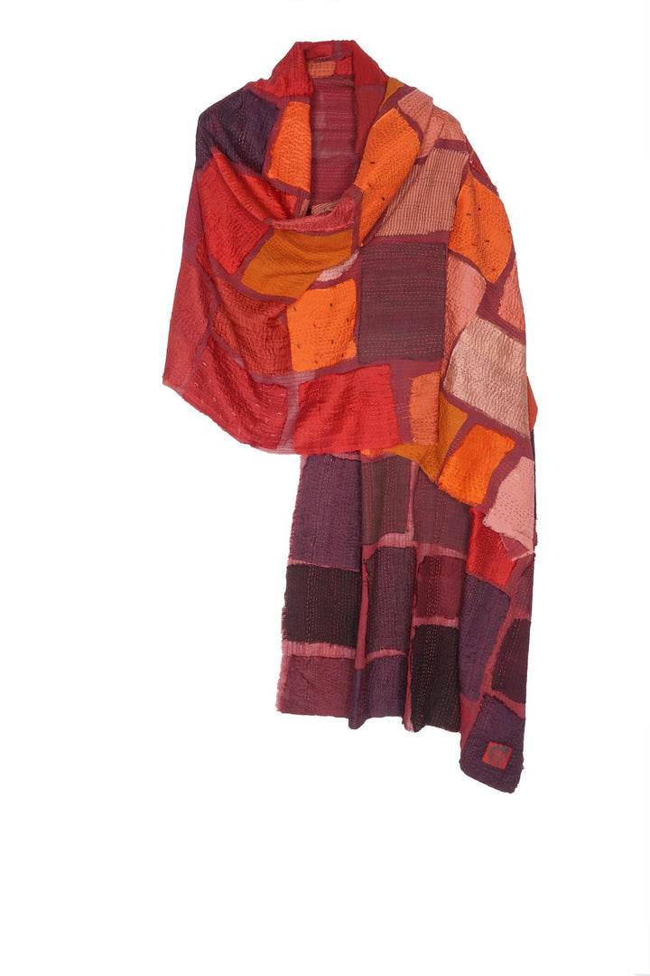 TONAL TILE PATCH KANTHA SHAWL MEDIUM - tt2802-red -