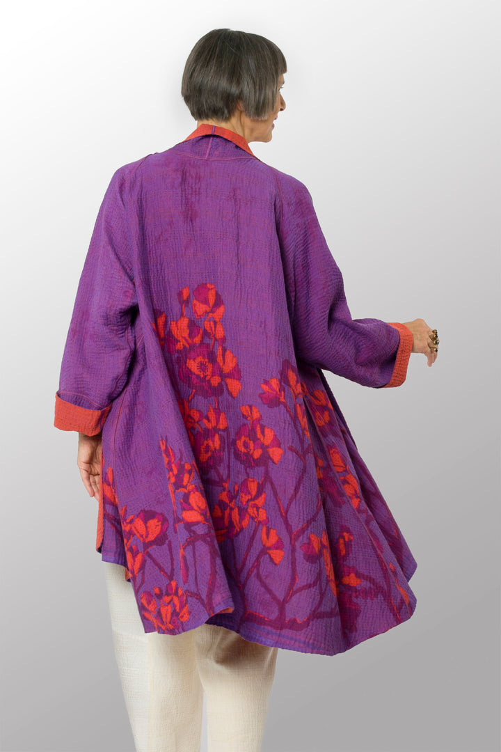 BLOOMING FLOWERS KANTHA KIMONO LONG JACKET - bf4005-prp -