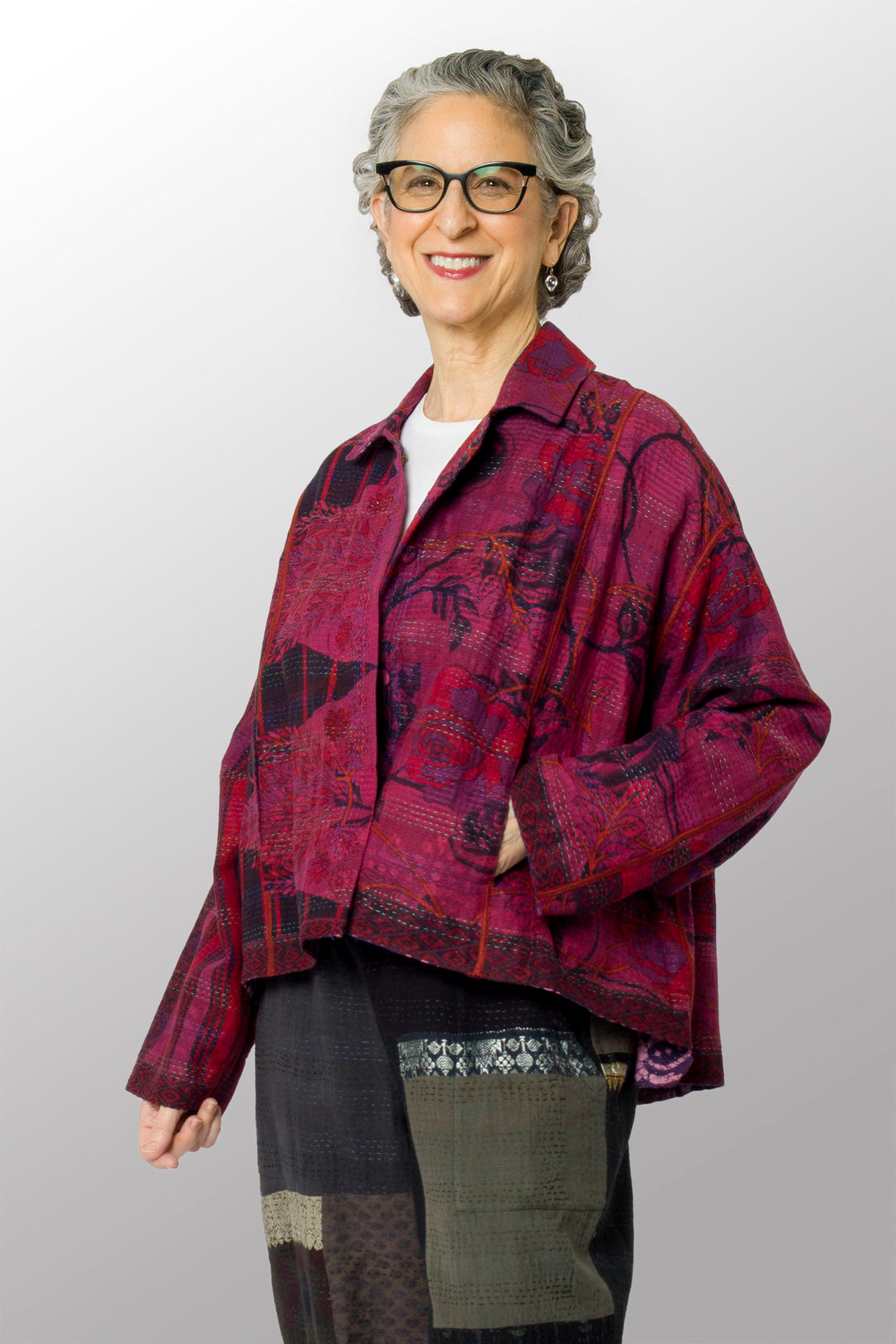 COTTON OVERDYE KANTHA CROPPED SHIRT JACKET - ov2075-cfus001a -